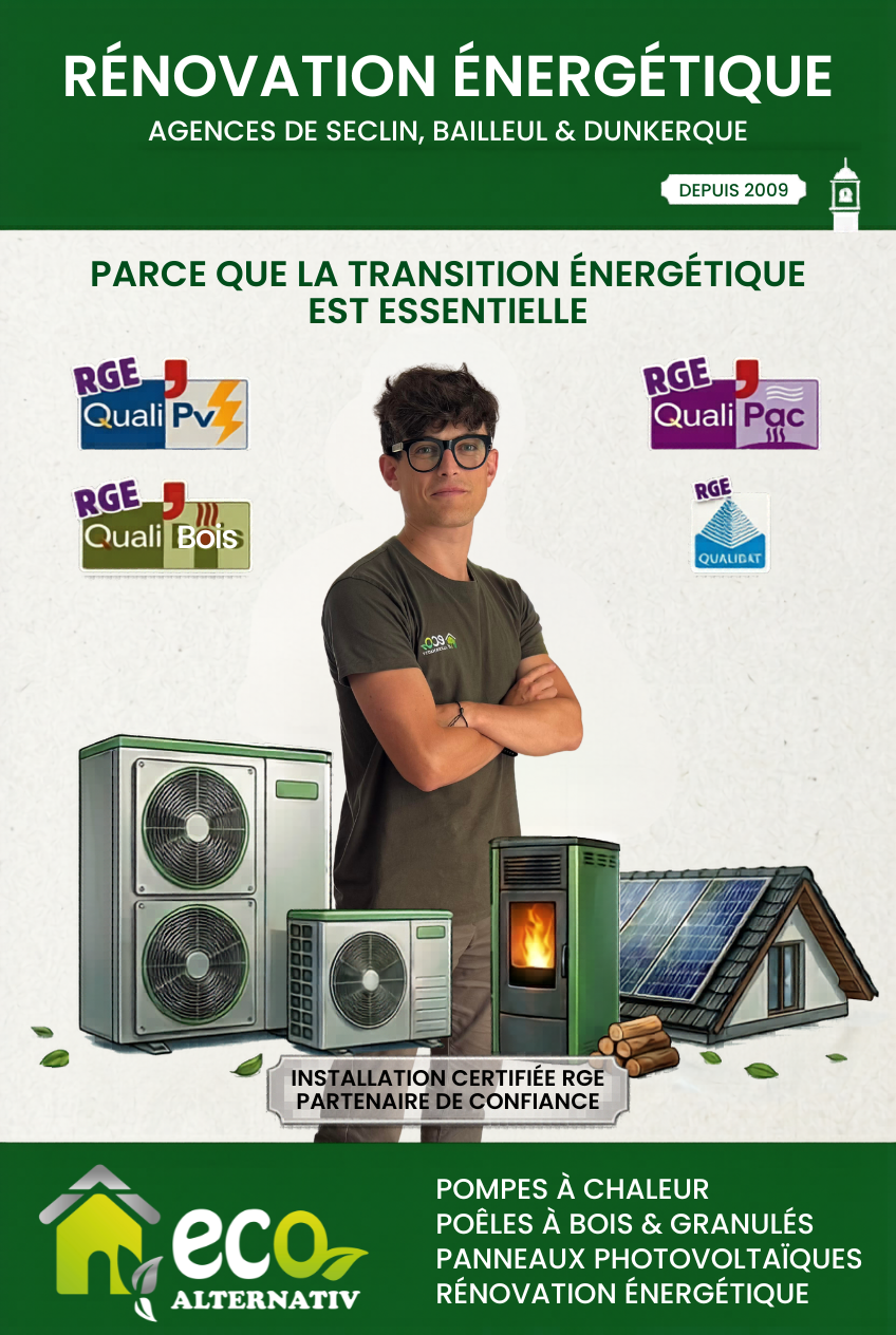 Eco Alternativ, expert en rénovation énergétique : pompes à chaleur, poêles à granulés, panneaux photovoltaïques et certifications RGE.