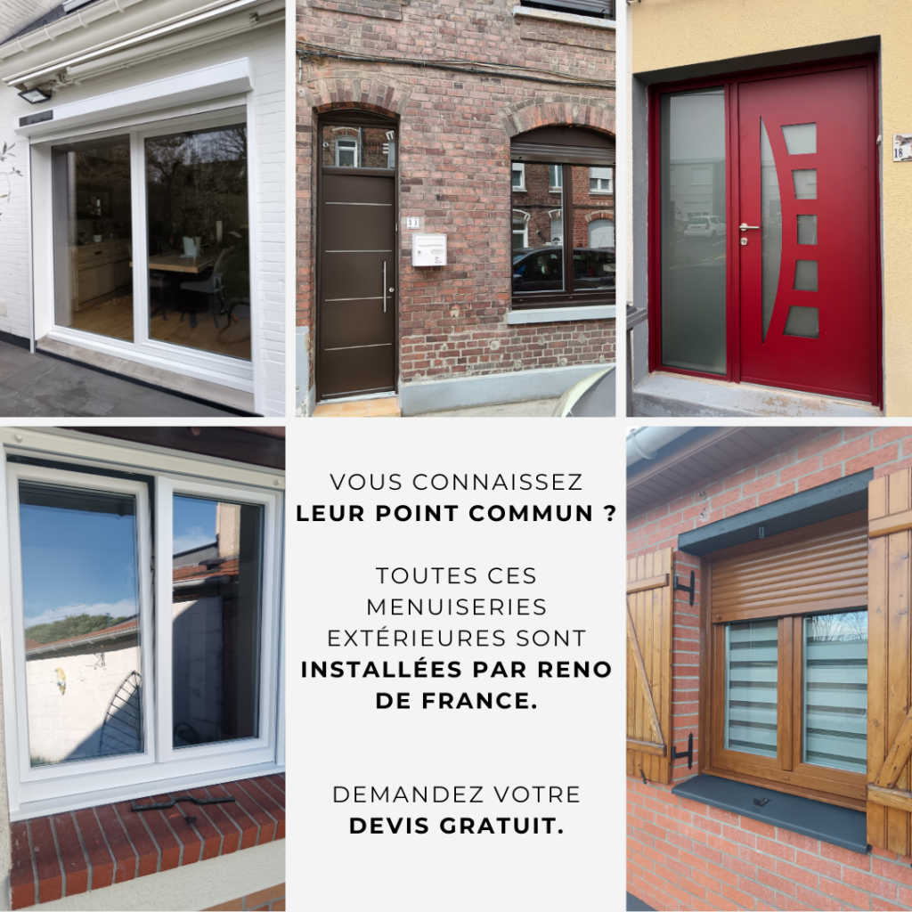 Réalisations Reno de France : fenêtres PVC, porte d'entrée aluminium et volet roulant installés dans le Nord.